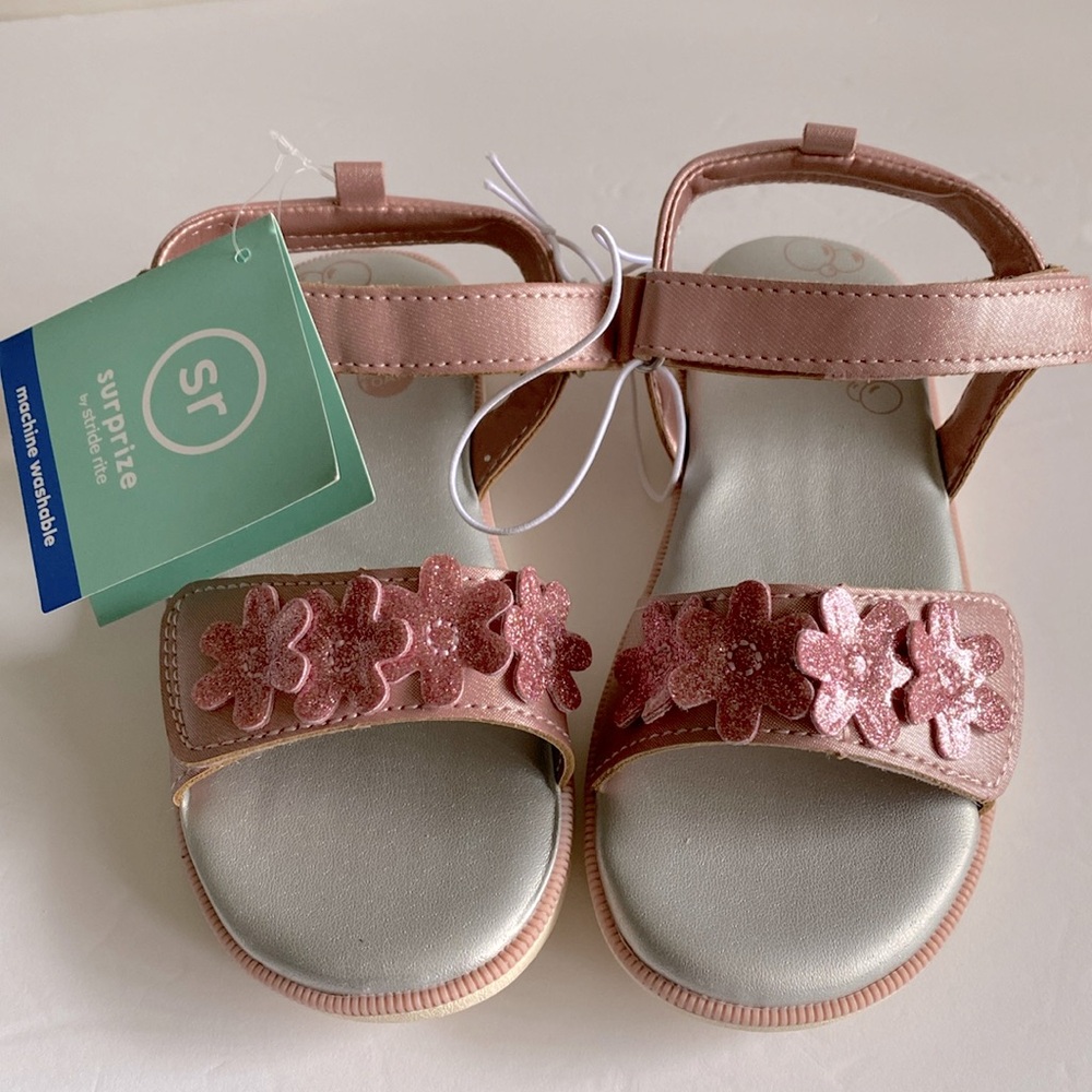 Surprise by Stride Rite Pink Rose Glitter Flower Sandals Girls Summer Shoes